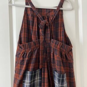 NATURAL LIFE Orange and Blue Plaid Overalls